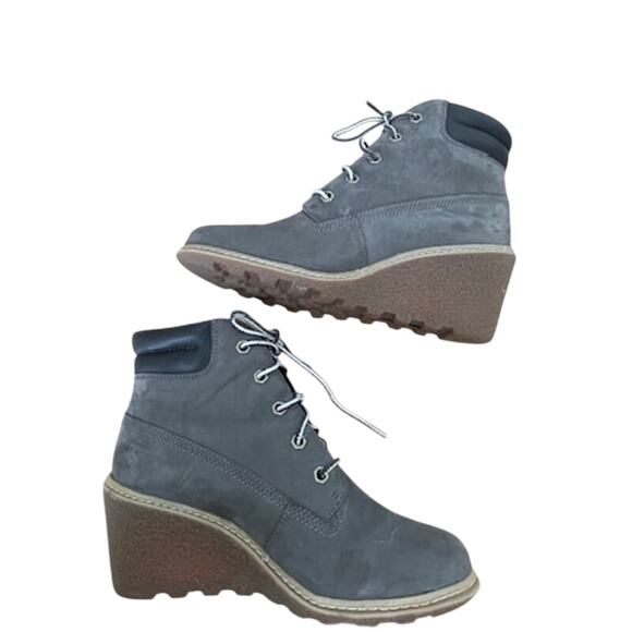 Timberland Wedge Bootie Nubuck Leather Gray Ankle Boots - Picture 6 of 11